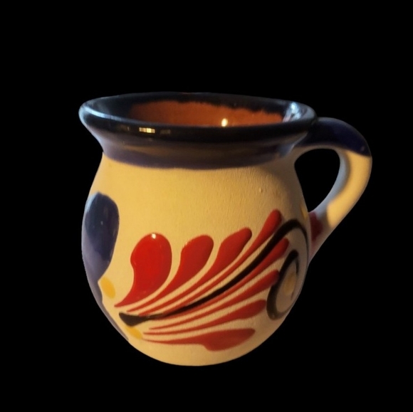 Vtg Mexican Folk Art Hand Painted Blue Red Butterfly Pottery Coffee Tea Mug - Picture 1 of 6
